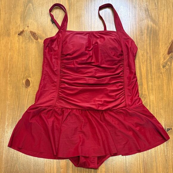 NWOT Womens Vintage Ruched Padded Tummy Control One Piece Swimsuits Swimdress XL - Picture 2 of 11